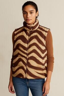 Vintage Ralph Lauren Vest Animal Print Brown Large LRL Striped Puffy Women’s